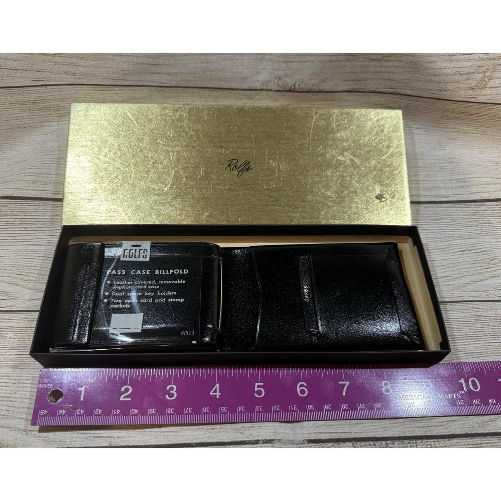 NOS Rolfs Vintage Black Leather Pass Case Billfold Wallet w/Original Box GTub10